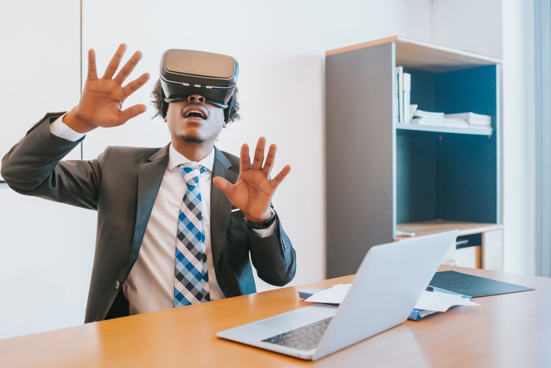 Businessman using virtual reality headset Businessman using virtual reality headset
